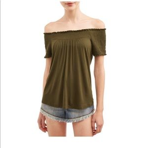 No Boundaries Womens Size Large 11-13 Juniors Smocked Peasant Top Dark Olive New